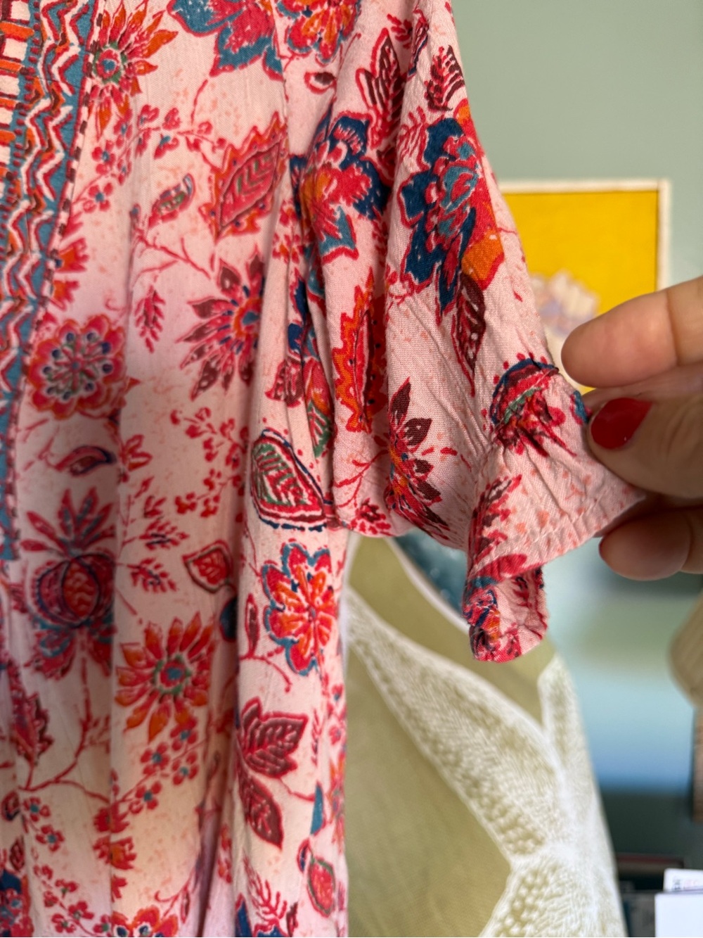 Anthropologie Pink Floral Embroidered V-Neck Tunic - Picture 3 of 5